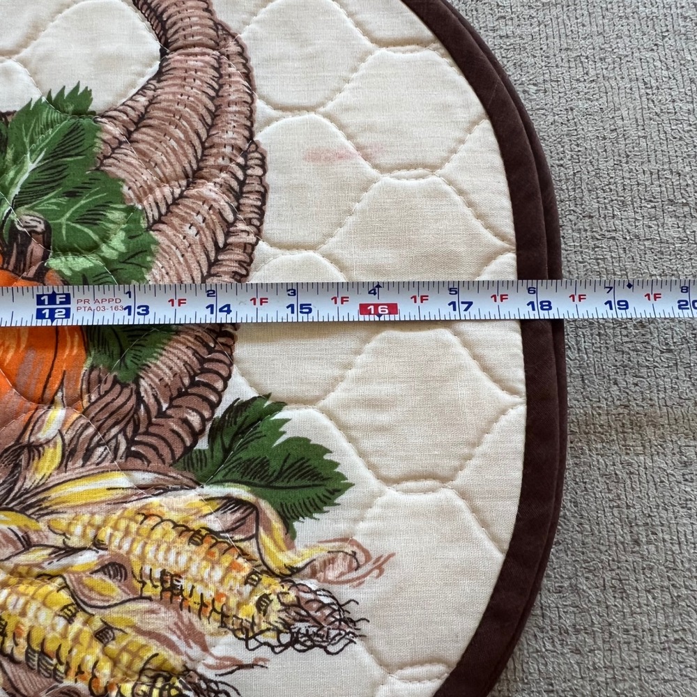 Vintage Quilted Thanksgiving Cornucopia Placemats Set of 6 Harvest Fall Oval - Picture 3 of 5